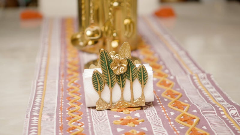 The Artage Metal Napkin Holder for Dining Table| Gold Aluminium Stand with Green Leaf Design|Tabletop Organiser for Home, Restaurant, Office, Living Room, Premium Tissue Paper Holder (Green) - Image 2