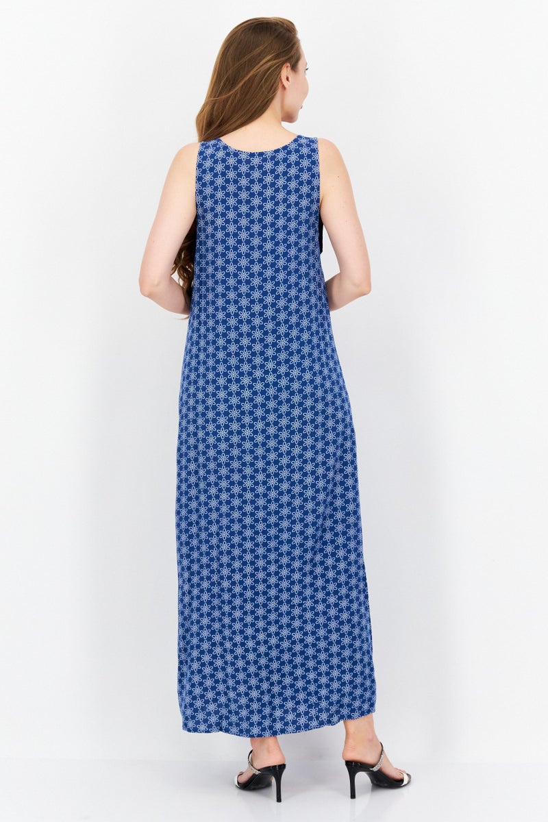Riley & Rae Women V Neck Sleeveless Floral Maxi Dress, Blue - Image 4