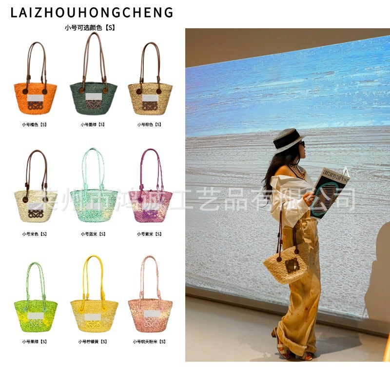 Wooden portable large-capacity tote bag French slung summer beach holiday food basket women''s bag wholesale - Image 4