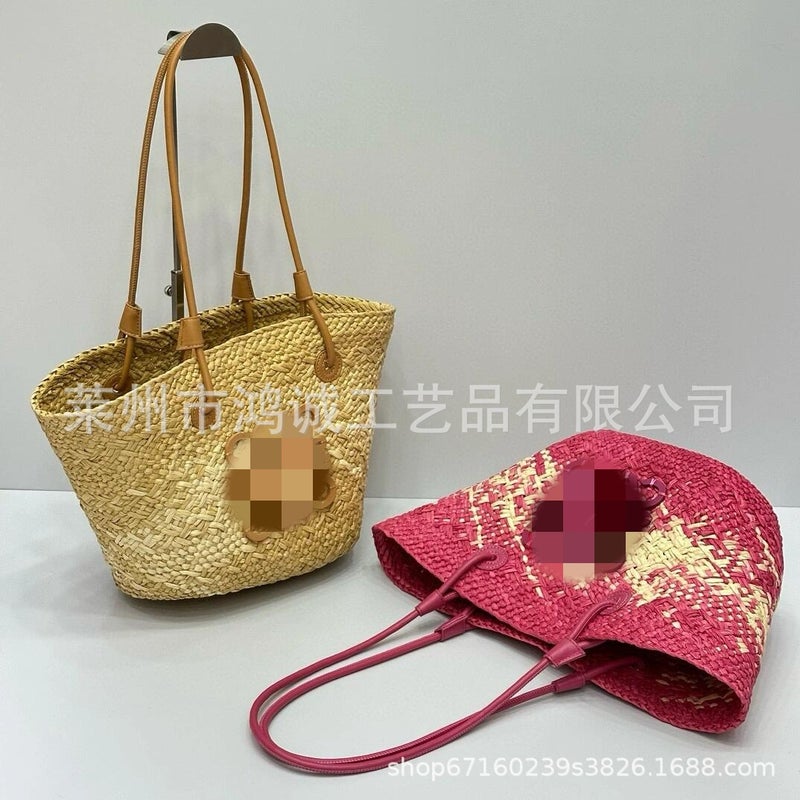 Wooden portable large-capacity tote bag French slung summer beach holiday food basket women''s bag wholesale - Image 5