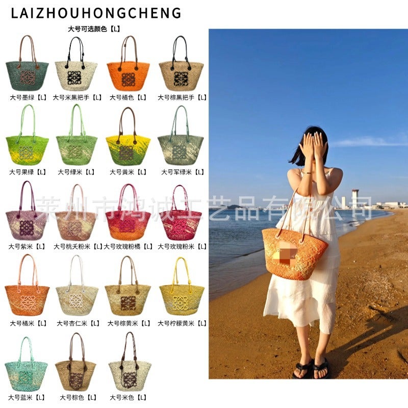 Wooden portable large-capacity tote bag French slung summer beach holiday food basket women''s bag wholesale - Image 3