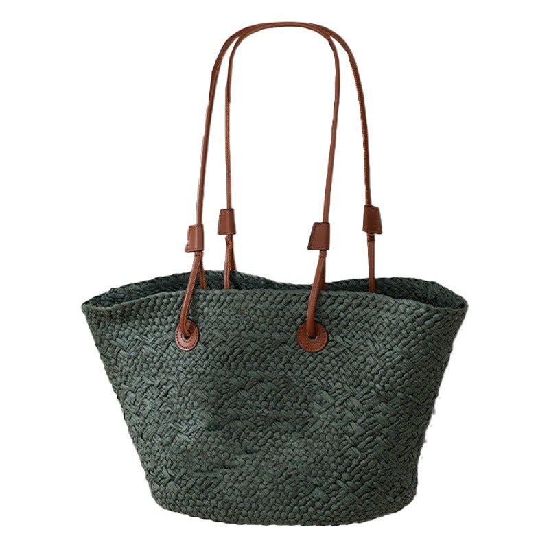 Wooden portable large-capacity tote bag French slung summer beach holiday food basket women''s bag wholesale - Image 2