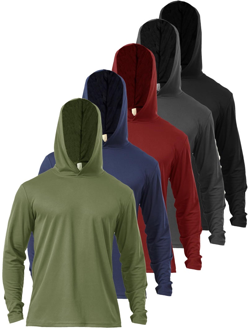 Yafanqi Menâ€™s 5 Pack Sun Protection Long Sleeve Hoodie Rash Guard SPF Lightweight Quick Dry UV Shirts Outdoor Fishing Active Wear - Image 1