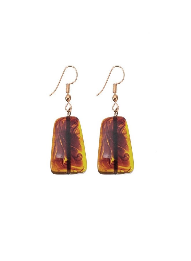 Jerollin Vintage Summer Brown Chunky Necklace Resin Geometric Handmade Pendant Earrings Jewelry Set - Image 5