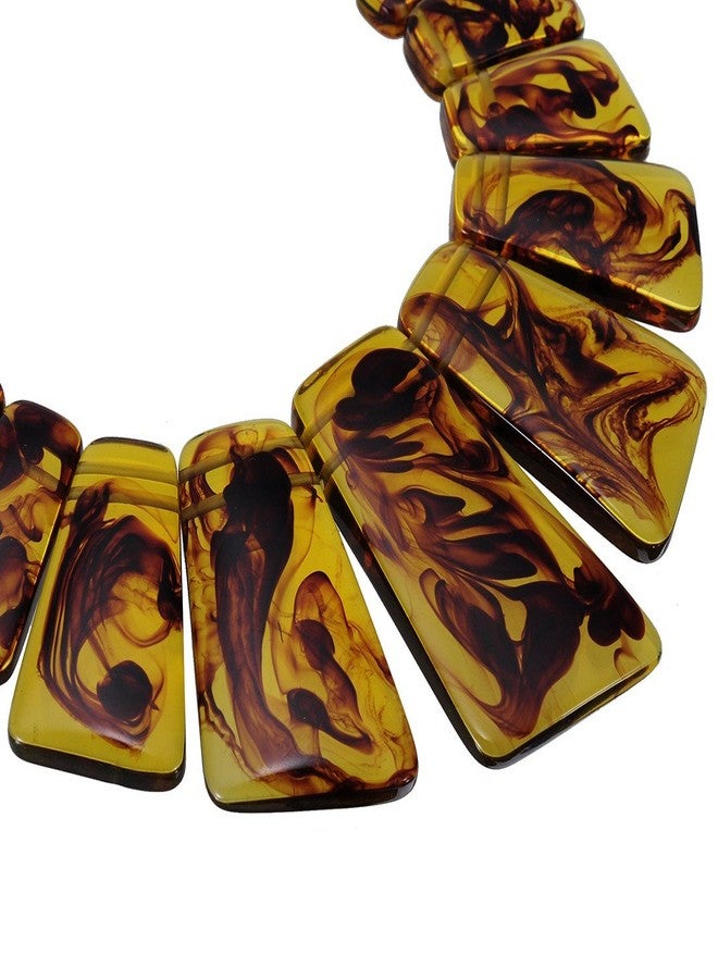 Jerollin Vintage Summer Brown Chunky Necklace Resin Geometric Handmade Pendant Earrings Jewelry Set - Image 4