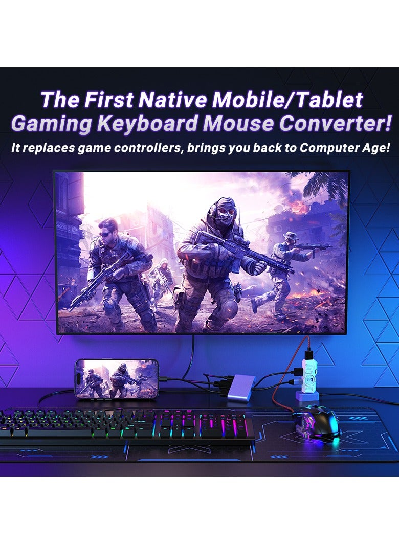 M9 5 in 1 mobile gaming keyboard and mouse combo pack for Android iOS most of the games, no APP mapping plug and play, wired and bluetooth dual mode, also support office mode