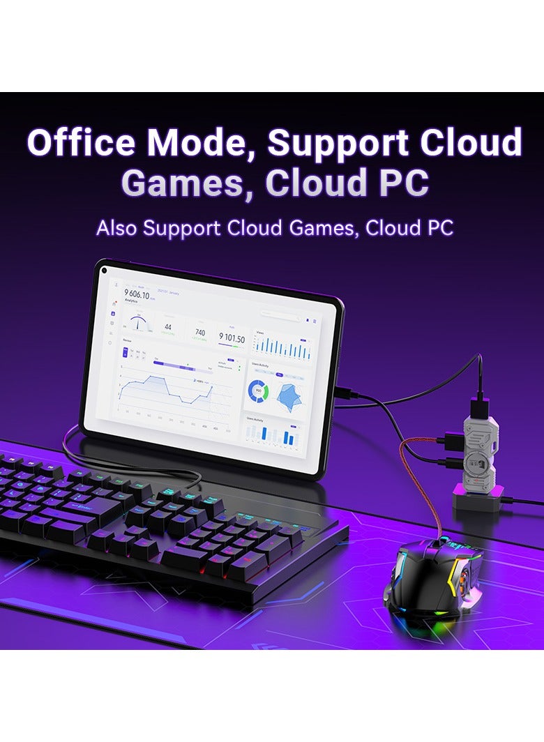 M9 5 in 1 mobile gaming keyboard and mouse combo pack for Android iOS most of the games, no APP mapping plug and play, wired and bluetooth dual mode, also support office mode