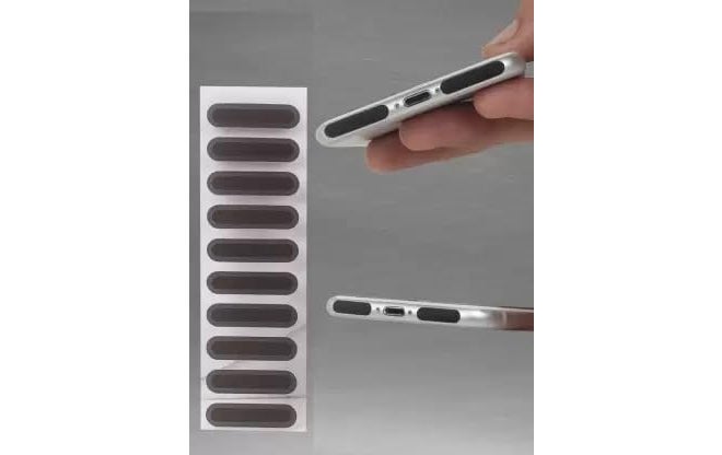 Unical مجموعة ملصقات حماية مكبر صوت آيفون من يونيكال، شبكة حماية مكبر الصوت مع مجموعة تنظيف لحماية مكبر الصوت من الغبار (10 قطع، قماش أسود) - Image 1