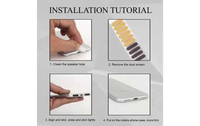 Unical مجموعة ملصقات حماية مكبر صوت آيفون من يونيكال، شبكة حماية مكبر الصوت مع مجموعة تنظيف لحماية مكبر الصوت من الغبار (10 قطع، قماش أسود) - Image 4