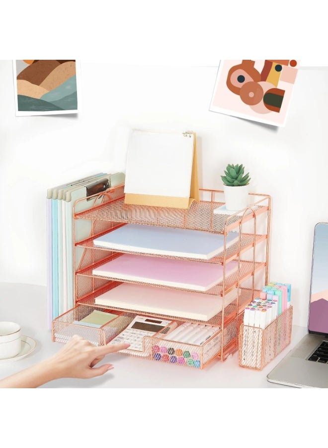 يُسلِّم منظم سطح المكتب وملحقاته، بما في ذلك حامل الملفات، وملحقات سطح المكتب ذات 4 طبقات، ومنظم مساحة العمل مع أدراج وحاملين للأقلام، مناسب لمكاتب العمل والمنازل. - Image 4