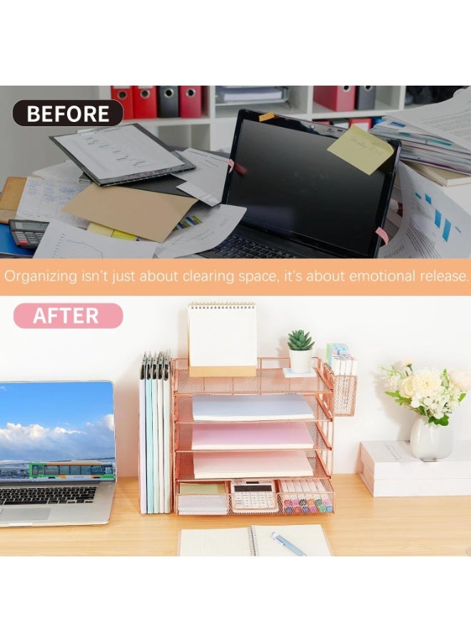 يُسلِّم منظم سطح المكتب وملحقاته، بما في ذلك حامل الملفات، وملحقات سطح المكتب ذات 4 طبقات، ومنظم مساحة العمل مع أدراج وحاملين للأقلام، مناسب لمكاتب العمل والمنازل. - Image 5