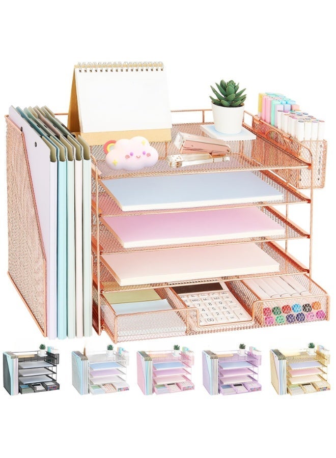 يُسلِّم منظم سطح المكتب وملحقاته، بما في ذلك حامل الملفات، وملحقات سطح المكتب ذات 4 طبقات، ومنظم مساحة العمل مع أدراج وحاملين للأقلام، مناسب لمكاتب العمل والمنازل. - Image 2