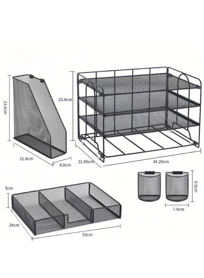 يُسلِّم منظم سطح المكتب وملحقاته، بما في ذلك حامل الملفات، وملحقات سطح المكتب ذات 4 طبقات، ومنظم مساحة العمل مع أدراج وحاملين للأقلام، مناسب لمكاتب العمل والمنازل. - Image 3
