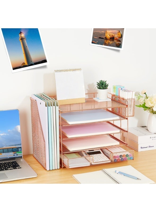 يُسلِّم منظم سطح المكتب وملحقاته، بما في ذلك حامل الملفات، وملحقات سطح المكتب ذات 4 طبقات، ومنظم مساحة العمل مع أدراج وحاملين للأقلام، مناسب لمكاتب العمل والمنازل. - Image 1