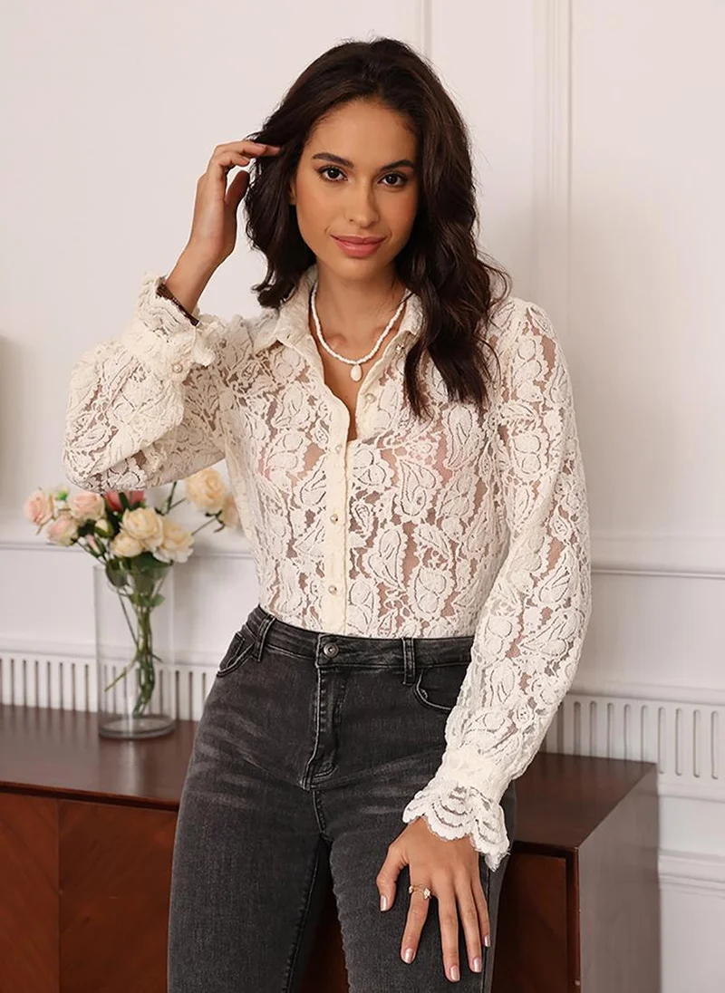 يونيكي Off white Spread Collar Regular Sleeves Regular Fit Shirt