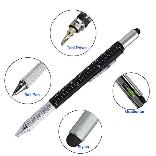 AIYIBEN Stylus Pen, 7-in-1 Multi-Tool Pen Touchscreen Stylus, Ballpoint Pen, Ruler, Level, Phillips Screwdriver and Flathead (3 Pack Black) - Image 2