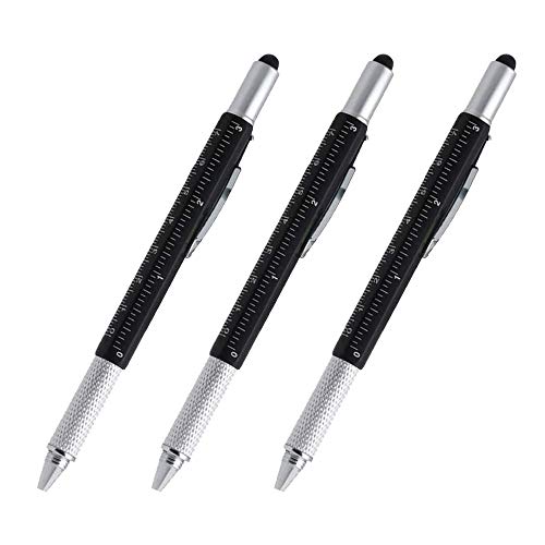 AIYIBEN Stylus Pen, 7-in-1 Multi-Tool Pen Touchscreen Stylus, Ballpoint Pen, Ruler, Level, Phillips Screwdriver and Flathead (3 Pack Black) - Image 1