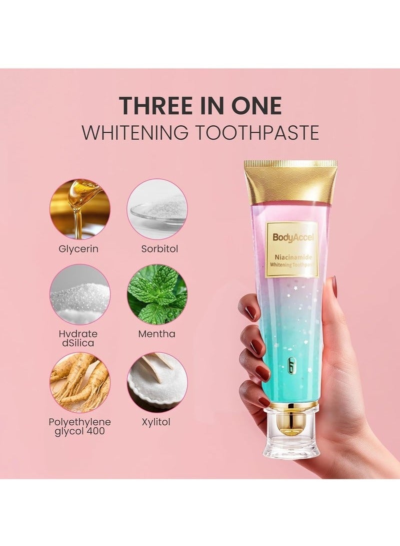 BodyAccel Niacinamide Whitening Toothpaste, Niacinamide Toothpaste, BodyAccel Toothpaste, Stain Removal Triple Whitening Toothpaste Natural Gentle, Fresh Breath  - Image 3