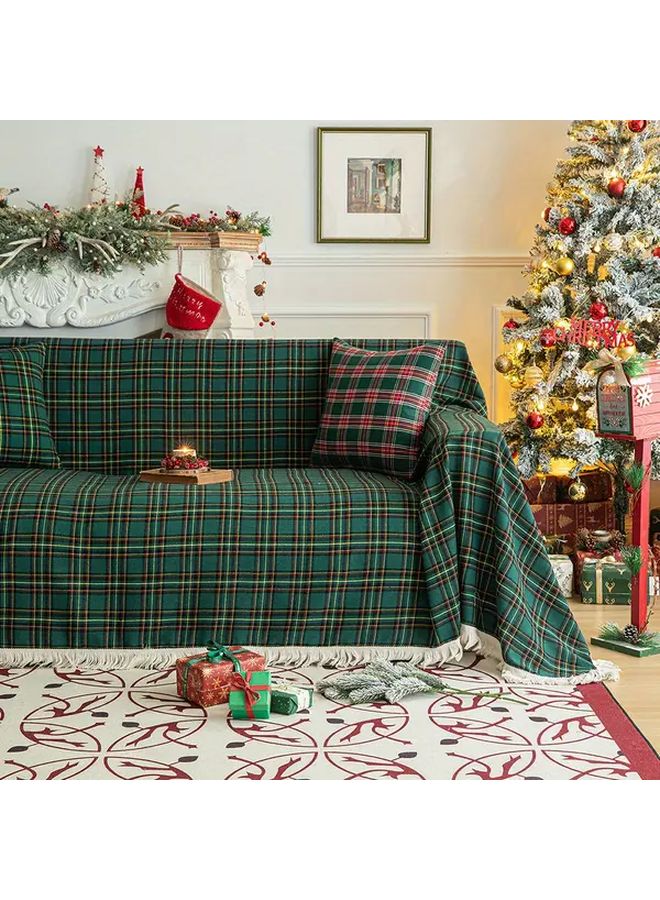 Vintage Christmas Plaid Sofa Cover Red And Green Grid 70.87x133.86 Inch Non Slip Holiday Decorative Blanket For Home Use - Image 2