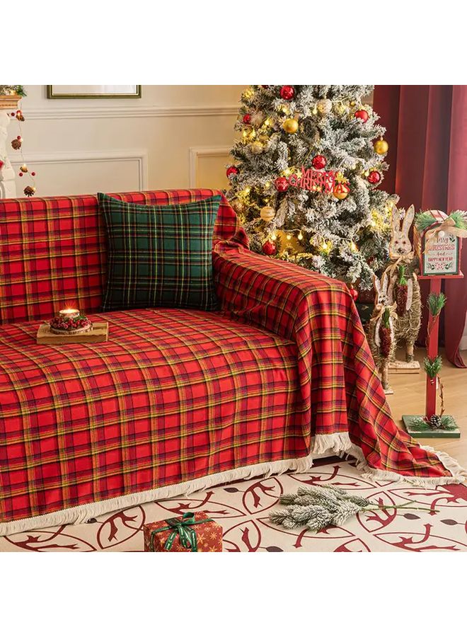 Vintage Christmas Plaid Sofa Cover Red And Green Grid 70.87x133.86 Inch Non Slip Holiday Decorative Blanket For Home Use - Image 5