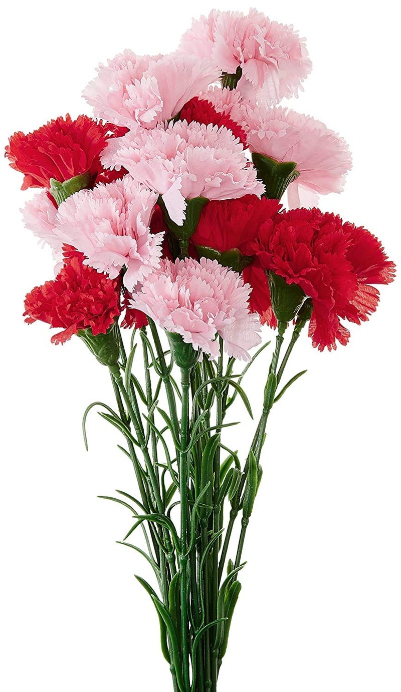 Fourwalls Four Walls Artificial Synthetic Single Carnation Flower Stick 45 cm Tall Set of 15 Red8Yellow8 Pink  - Image 1