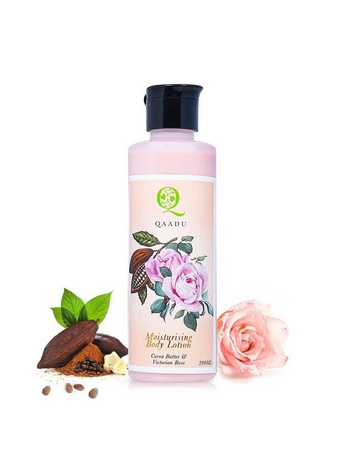 QAADU Moisturizing Body Lotion ; 200 Ml ; With Cocoa Butter & Victorian Rose For Healthy Smooth Glowing And Moisturized Skin Ideal For Dull And Rough Skin Suitable For All Skin Types  - Image 1