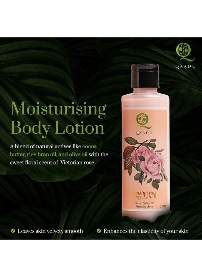 QAADU Moisturizing Body Lotion ; 200 Ml ; With Cocoa Butter & Victorian Rose For Healthy Smooth Glowing And Moisturized Skin Ideal For Dull And Rough Skin Suitable For All Skin Types  - Image 3