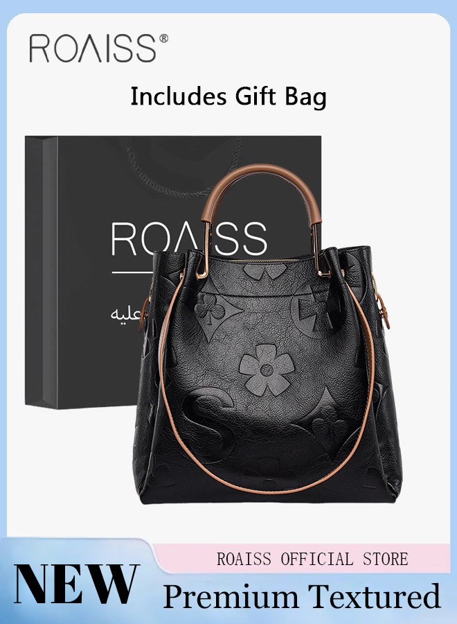roaiss Premium Large Capacity Handbag for Women Exquisite Texture Embossed Tote Casual Top Handle Bucket Crossbody Bags with Gift Bag Gifts for Mother Wife Bridal Suitable for Ramadan Wedding or Leisure - Image 1