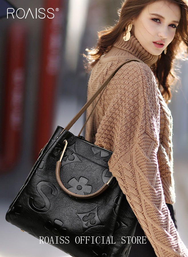 roaiss Premium Large Capacity Handbag for Women Exquisite Texture Embossed Tote Casual Top Handle Bucket Crossbody Bags with Gift Bag Gifts for Mother Wife Bridal Suitable for Ramadan Wedding or Leisure - Image 2