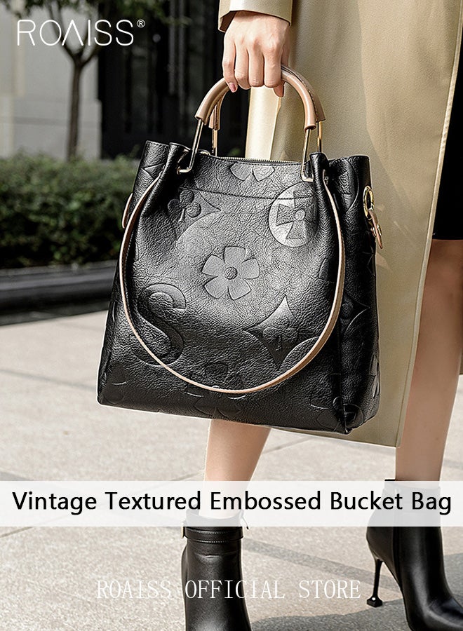 roaiss Premium Large Capacity Handbag for Women Exquisite Texture Embossed Tote Casual Top Handle Bucket Crossbody Bags with Gift Bag Gifts for Mother Wife Bridal Suitable for Ramadan Wedding or Leisure - Image 5
