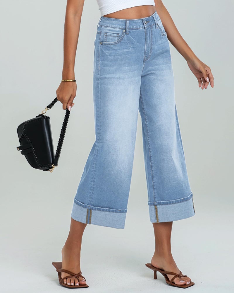 GRAPENT Summer Outfits - Women's Fashion Wide Leg Cropped Pants - Capri Jeans - Western Wear - Color Roadnight Blue - Sizes 12 & 14 - Image 3