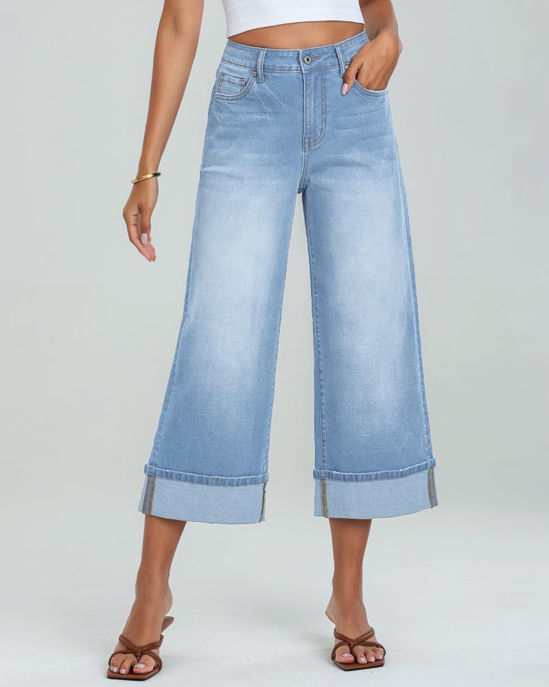 GRAPENT Summer Outfits - Women's Fashion Wide Leg Cropped Pants - Capri Jeans - Western Wear - Color Roadnight Blue - Sizes 12 & 14 - Image 2