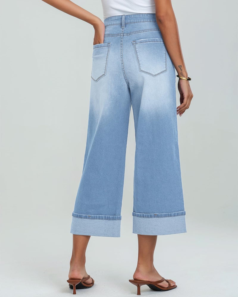 GRAPENT Summer Outfits - Women's Fashion Wide Leg Cropped Pants - Capri Jeans - Western Wear - Color Roadnight Blue - Sizes 12 & 14 - Image 4