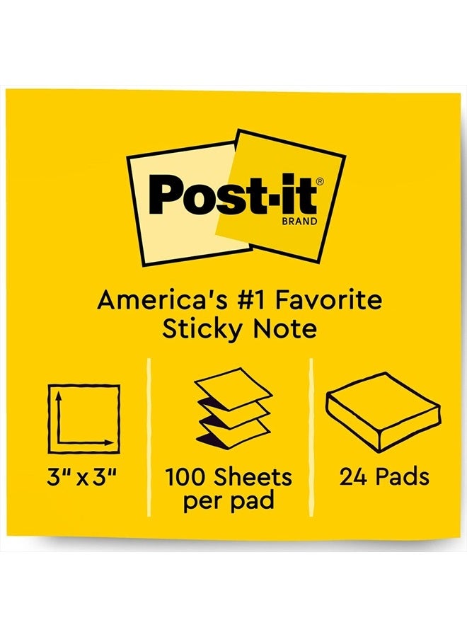 Post-it ملاحظات منبثقة، 3 بوصة × 3 بوصة، 24 دفتر، الملاحظات اللاصقة المفضلة رقم 1 في أمريكا، أصفر كناري، إزالة نظيفة، قابلة لإعادة التدوير (R330-24VAD) - Image 2