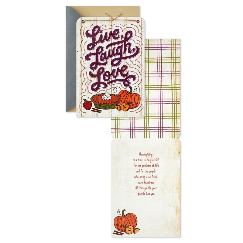 Hallmark Wood Grain Thanksgiving Card Assortment (3 Cards with Envelopes) Live  Laugh  Love  Give Thanks  Cornucopia - Image 4
