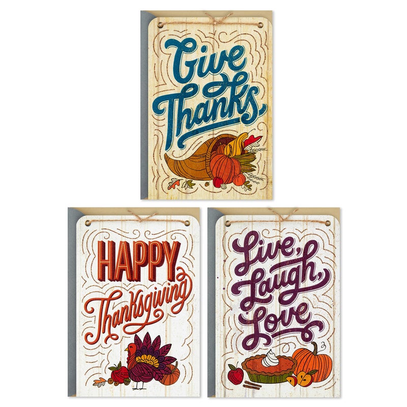 Hallmark Wood Grain Thanksgiving Card Assortment (3 Cards with Envelopes) Live  Laugh  Love  Give Thanks  Cornucopia - Image 1
