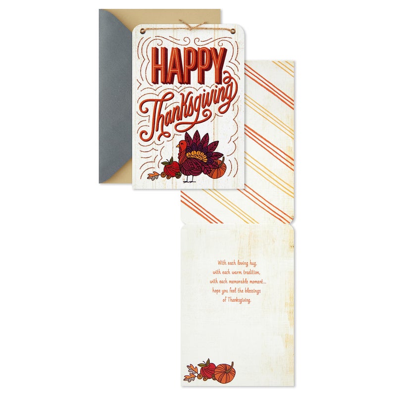 Hallmark Wood Grain Thanksgiving Card Assortment (3 Cards with Envelopes) Live  Laugh  Love  Give Thanks  Cornucopia - Image 3