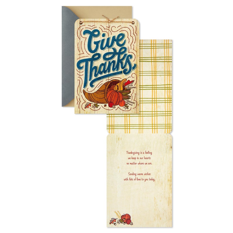 Hallmark Wood Grain Thanksgiving Card Assortment (3 Cards with Envelopes) Live  Laugh  Love  Give Thanks  Cornucopia - Image 2