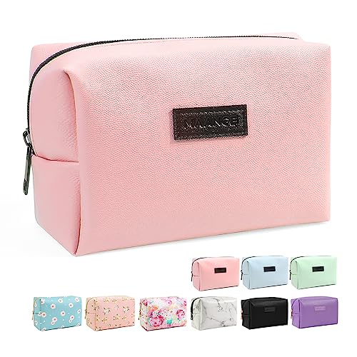 MAANGE Small Makeup Bag For Purse, Travel Cosmetic Bag Makeup Pouch PU Leather Portable Versatile Zipper Pouch For Women (Pink) - Image 1