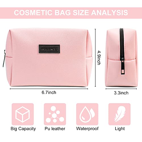 MAANGE Small Makeup Bag For Purse, Travel Cosmetic Bag Makeup Pouch PU Leather Portable Versatile Zipper Pouch For Women (Pink) - Image 3