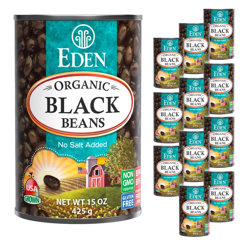 Eden Organic Black Beans, 15 oz Can (12-Pack Case), No Salt Added, Non-GMO, U.S Grown, Heat and Serve, Macrobiotic, Turtle Beans, Frijol Negro, Caviar Criollo - Image 1