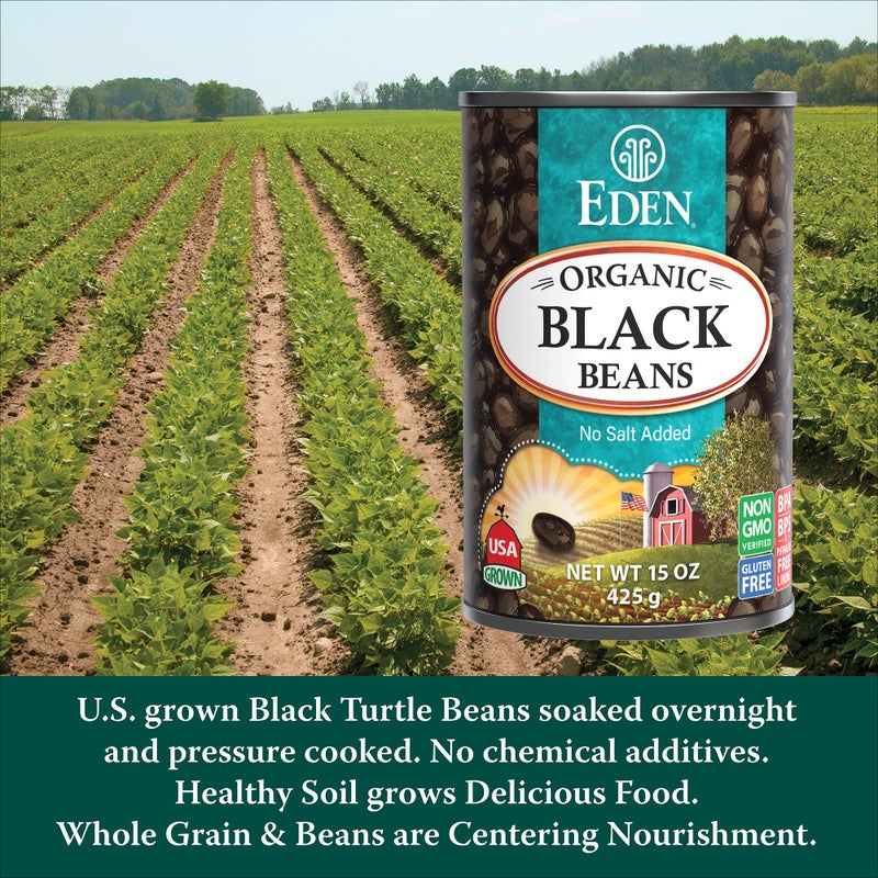 Eden Organic Black Beans, 15 oz Can (12-Pack Case), No Salt Added, Non-GMO, U.S Grown, Heat and Serve, Macrobiotic, Turtle Beans, Frijol Negro, Caviar Criollo - Image 3