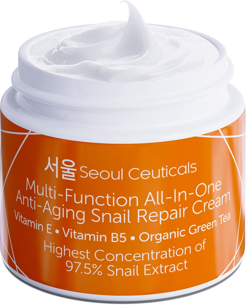 seoulceuticals كريم مرطب من سيول سيوتيكالز 97.5% من مخاط الحلزون - كريم إصلاح الحلزون للعناية بالبشرة ك الجمال نهارًا وليلاً 2 أونصة