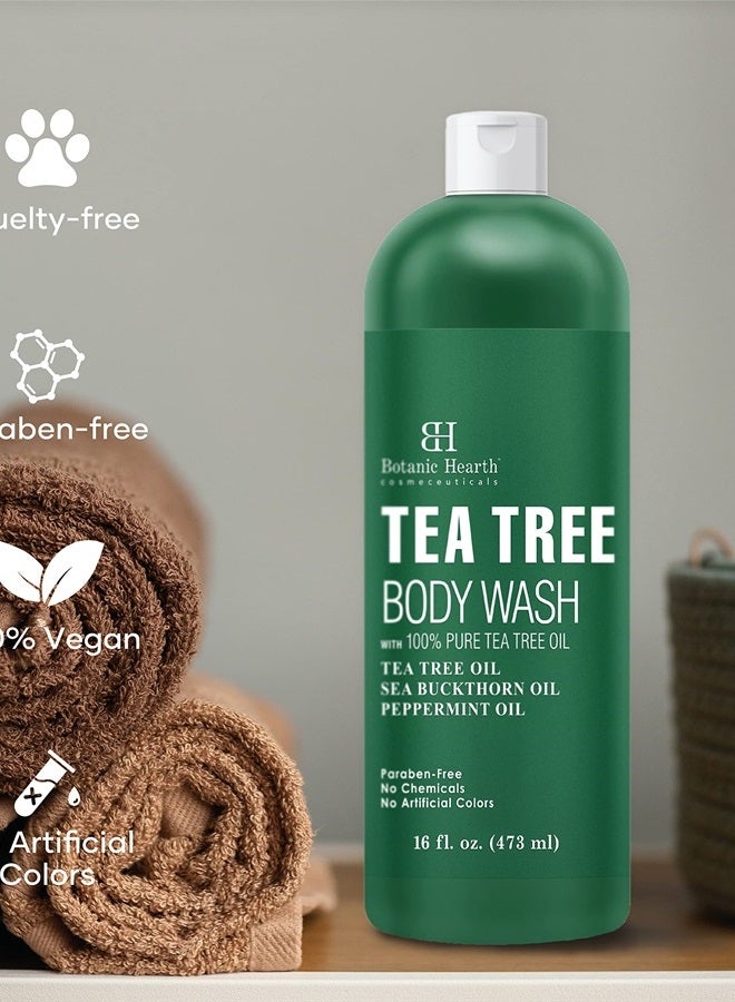 Botanic Hearth غسول الجسم بشجرة الشاي، يساعد في الأظافر، قدم الرياضي، السعفة، حكة الفخذ، حب الشباب، الإكزيما ورائحة الجسم، يهدئ الحكة ويعزز صحة الجلد والقدمين، معطر طبيعياً، 16 أونصة سائلة - Image 5
