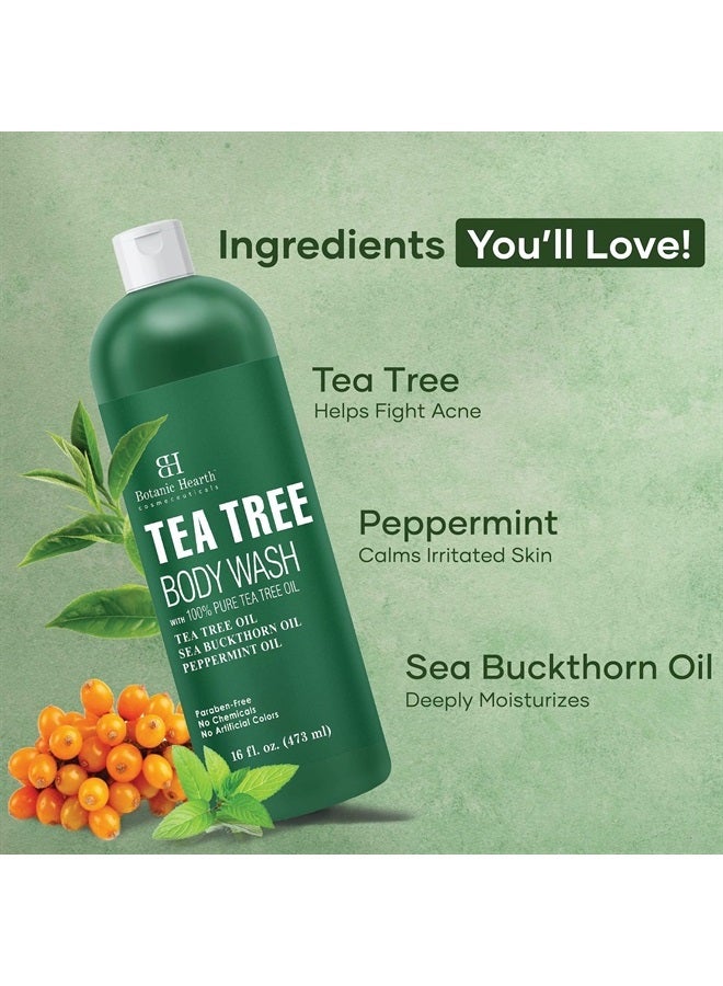 Botanic Hearth غسول الجسم بشجرة الشاي، يساعد في الأظافر، قدم الرياضي، السعفة، حكة الفخذ، حب الشباب، الإكزيما ورائحة الجسم، يهدئ الحكة ويعزز صحة الجلد والقدمين، معطر طبيعياً، 16 أونصة سائلة - Image 2