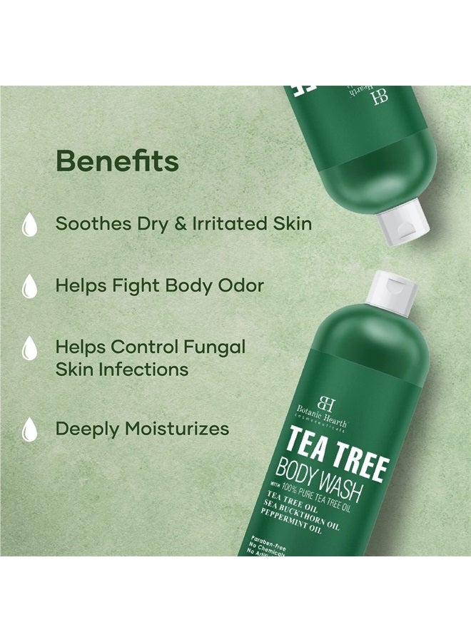 Botanic Hearth غسول الجسم بشجرة الشاي، يساعد في الأظافر، قدم الرياضي، السعفة، حكة الفخذ، حب الشباب، الإكزيما ورائحة الجسم، يهدئ الحكة ويعزز صحة الجلد والقدمين، معطر طبيعياً، 16 أونصة سائلة - Image 3