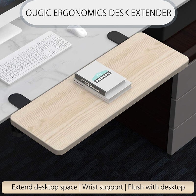 WITPOCE OUGIC صينية تمديد مكتب إرجونوميكية، 29.5 × 9.5 بوصة، مشبك بدون ثقب، درج لوحة مفاتيح قابل للطي، رف مسند معصم الذراع مثبت على الطاولة، دعم ذراع الكوع للكمبيوتر - Image 2