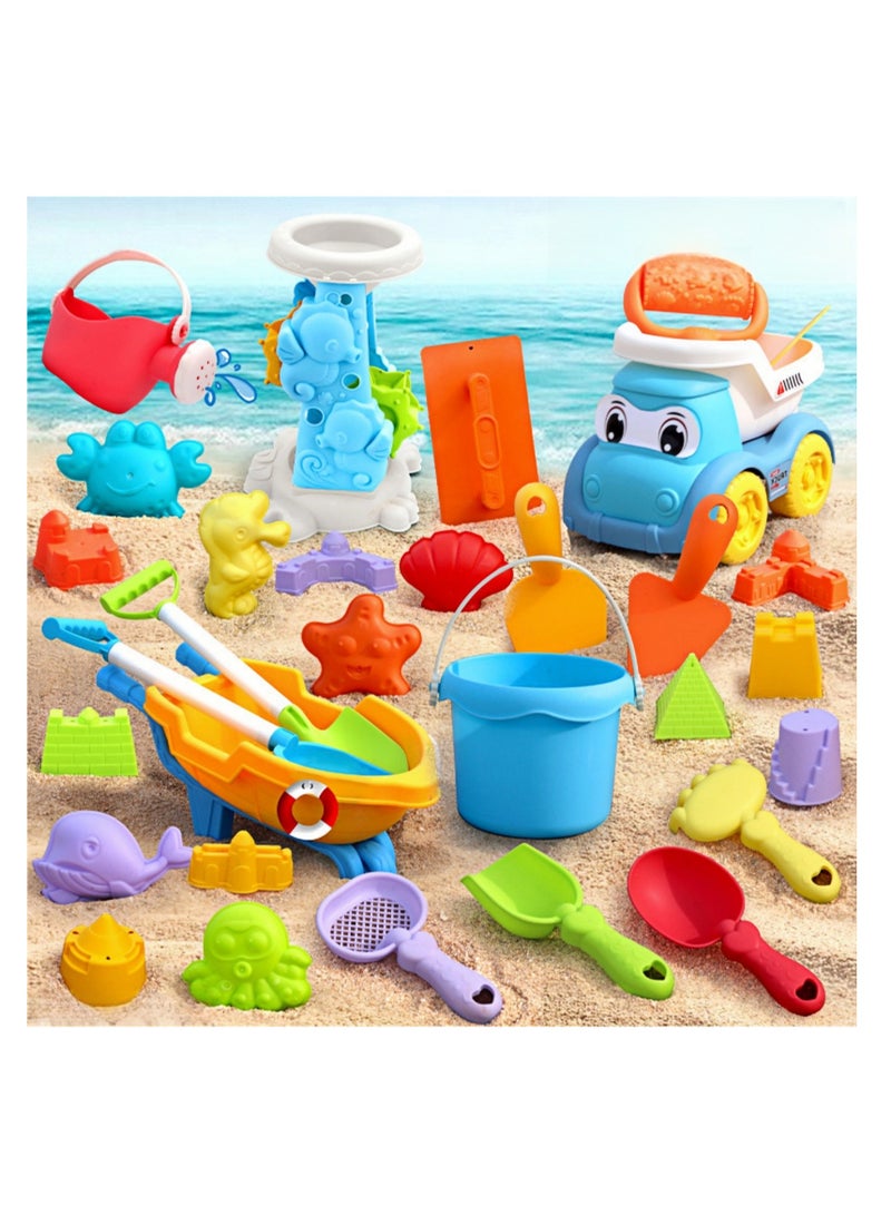 NOVOLAN 30pcs Kids Beach Sand Toys Set, Complete Play Kit with Shovels, Buckets, Sand Timers, Beach Carts, Fun & Versatile Tools for Building Sandcastles and Water Play, Colorful & Attractive Design - Image 1