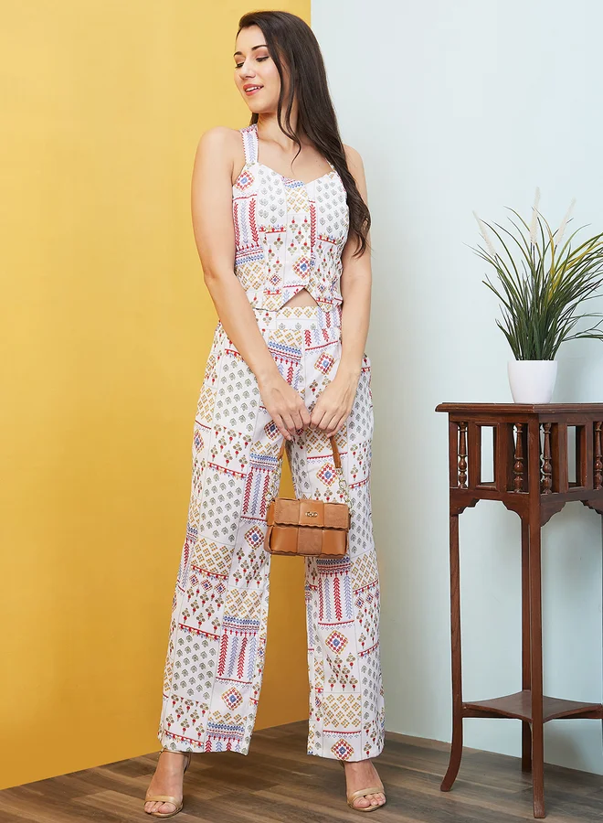جلو باص Globus Patch Print Cross Back Top and Palazzos Co-Ords