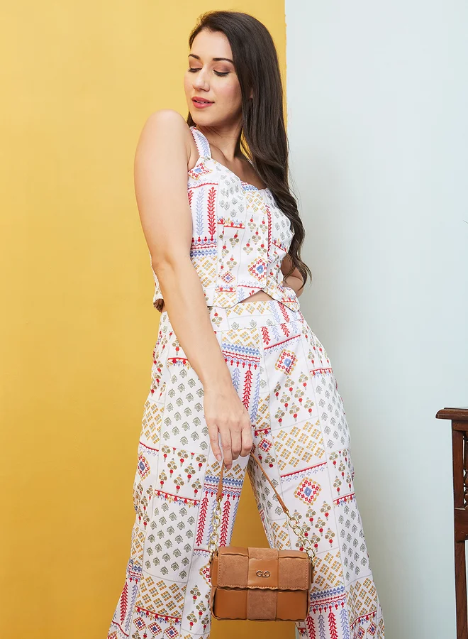 globus Globus Patch Print Cross Back Top and Palazzos Co-Ords